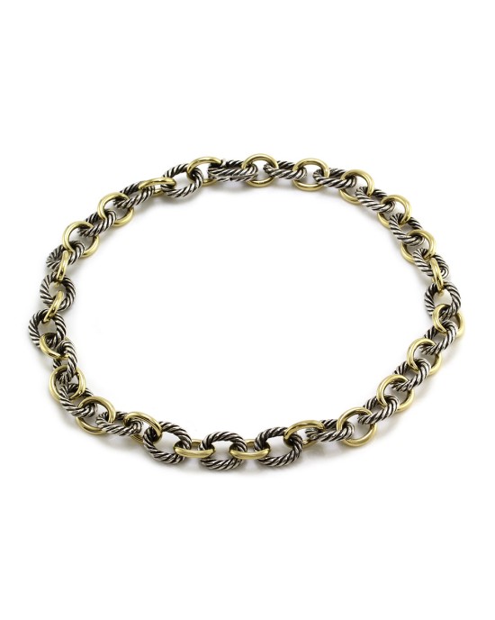 David Yurman Large Oval Link Necklace in Silver and Gold